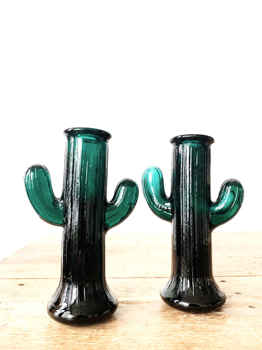 Vintage Glass Cactus Candle Holders
