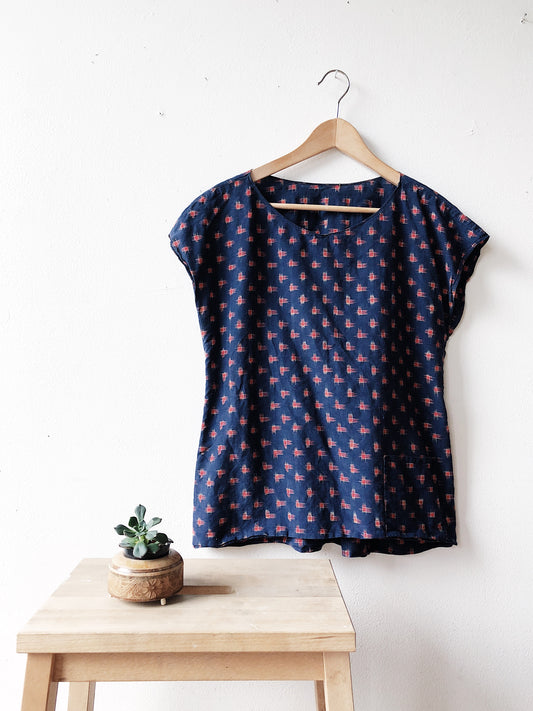 Indigo Ikat Smock Top