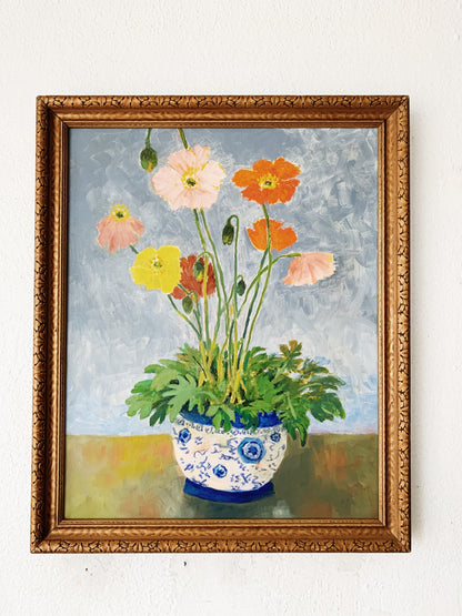 Vintage Original Framed Poppy Painting