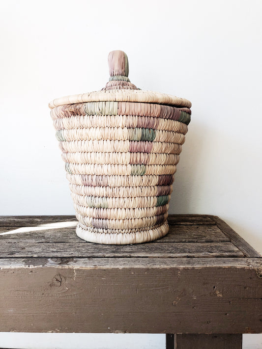 Vintage African Coil Basket w Lid