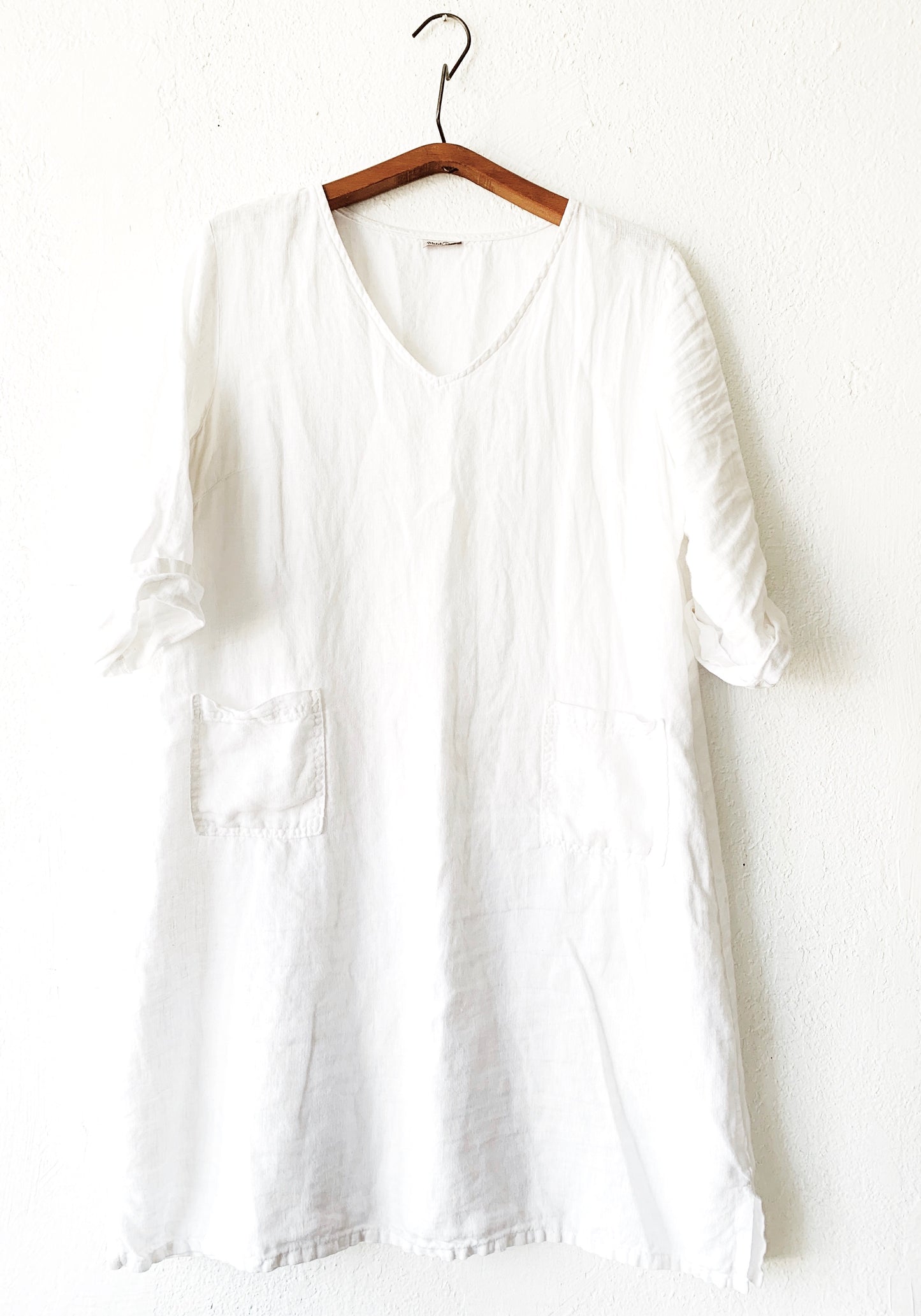 Match Point White Linen Shift Dress with Pockets