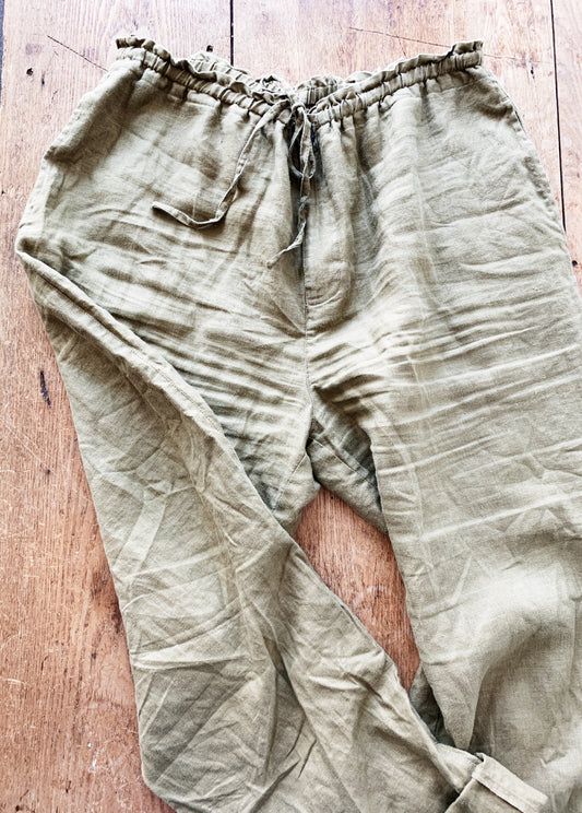 Olive Green Linen Easy Pants
