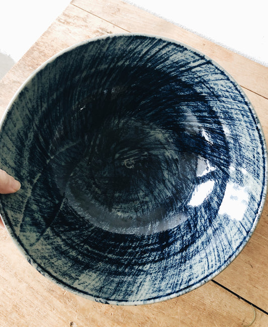Large Handmade Indigo Swirl Bowl