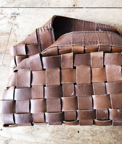 XL Vintage Woven Leather Basket