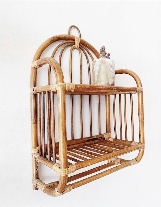 Vintage Rattan and Wicker Wall Shelf
