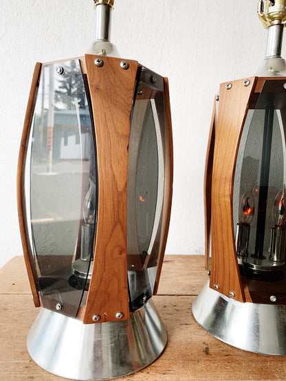 Mid Century Walnut & Smoky Lucite Lamp