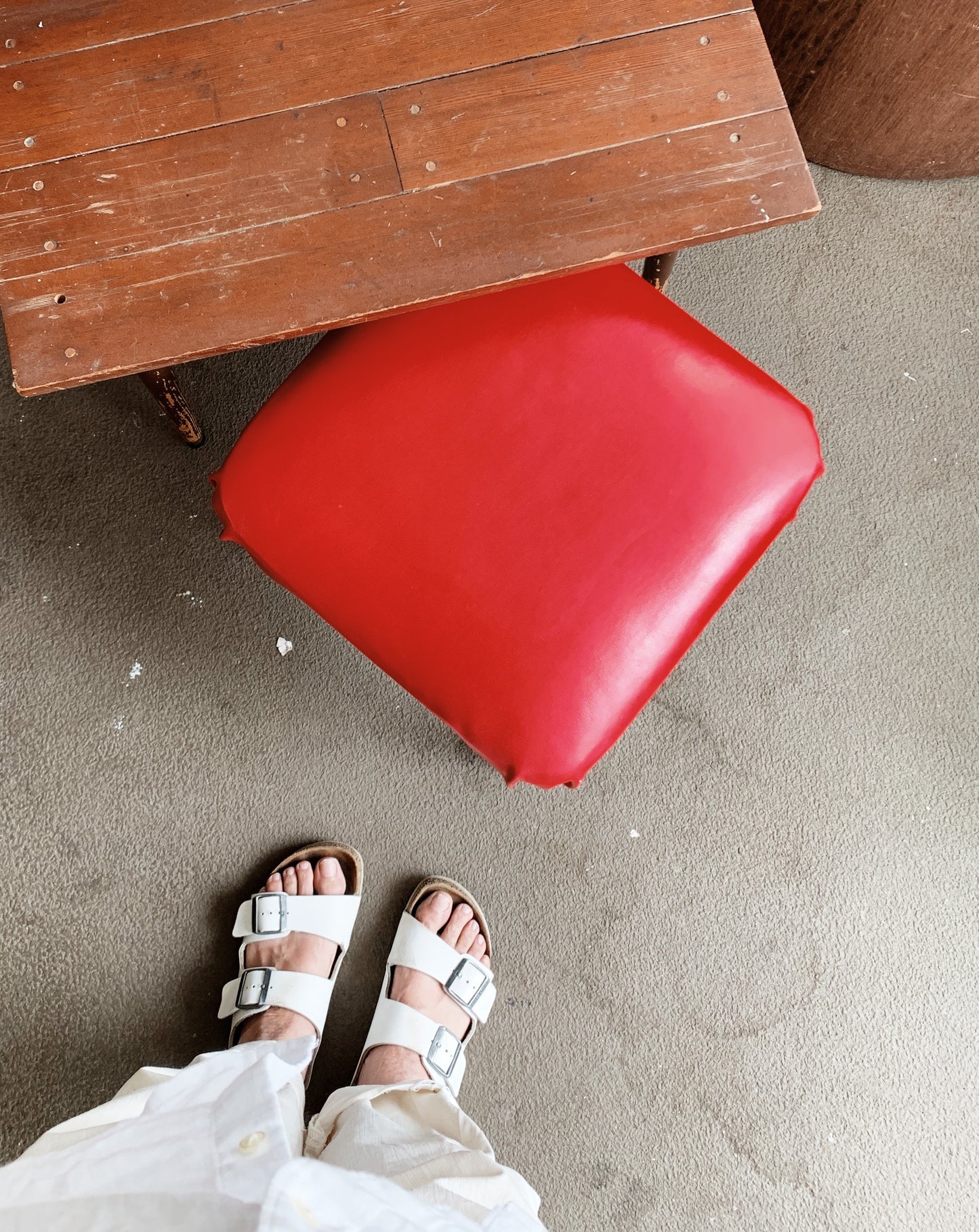 Mid Century Cherry Vinyl Stool
