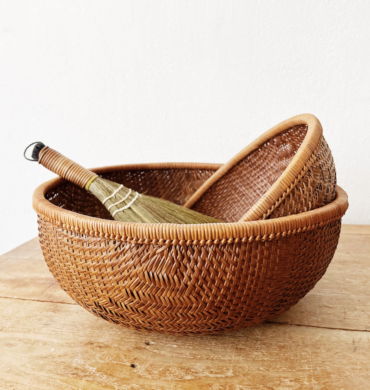 Vintage Nesting Baskets and Broom