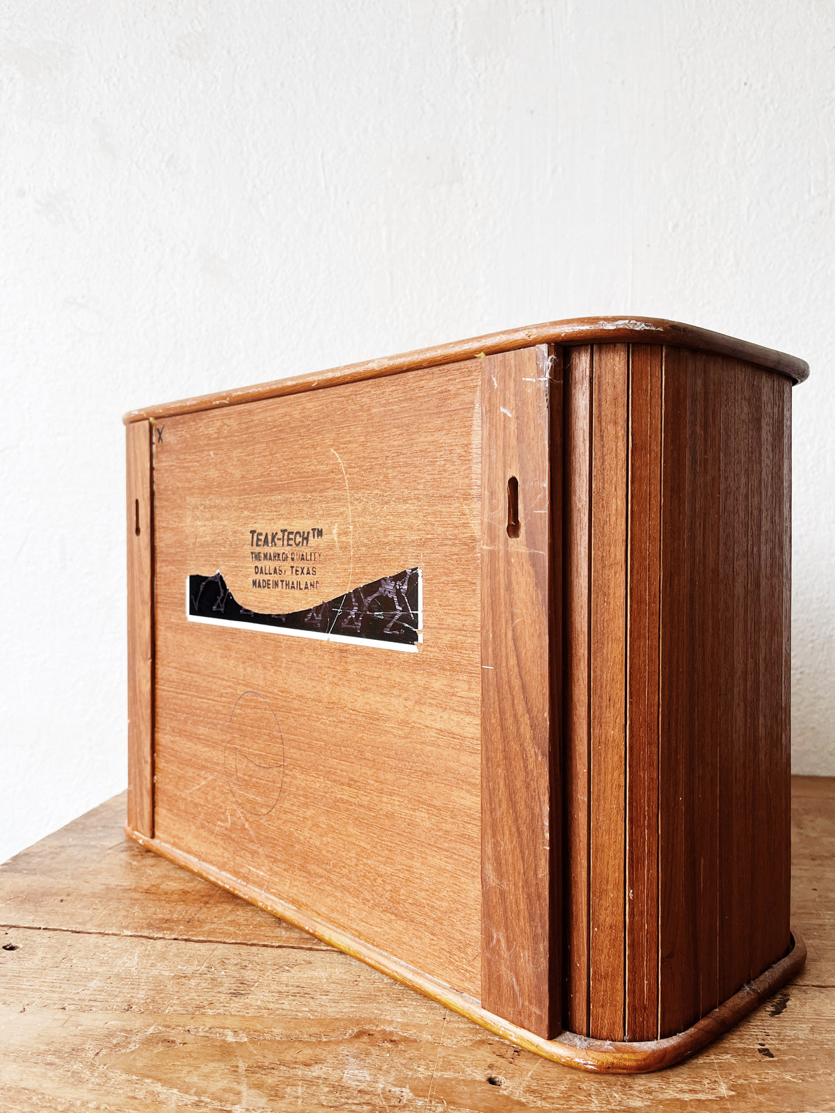 Vintage Teak Tambour Wall Cubby