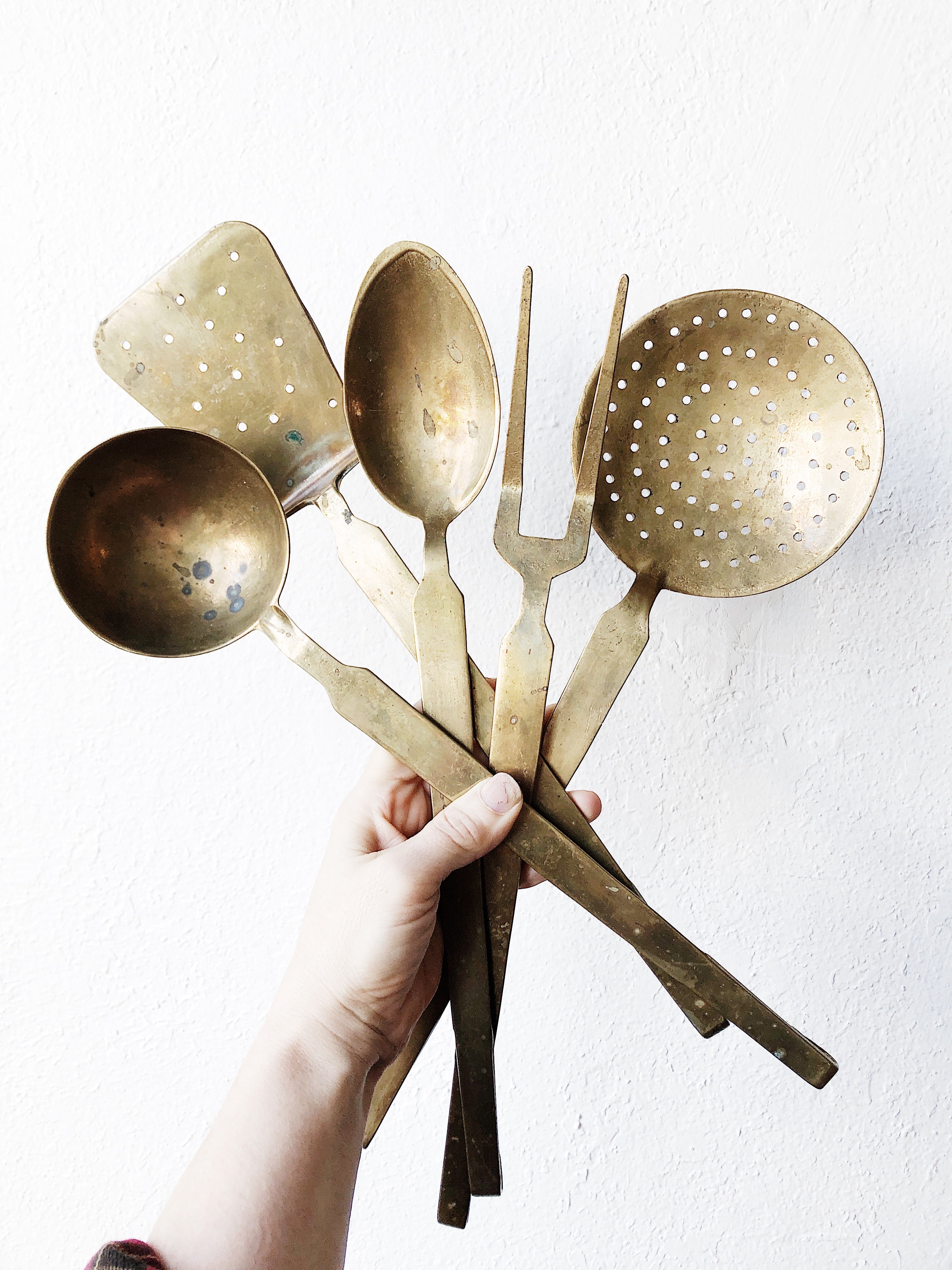 Oversized Vintage Brass Serving Utensil Set