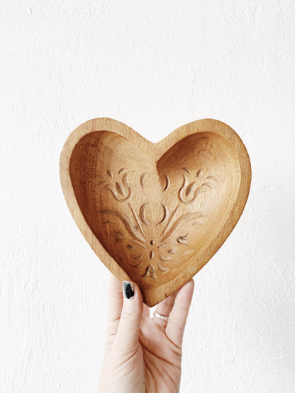 Carved Wood Heart Dish