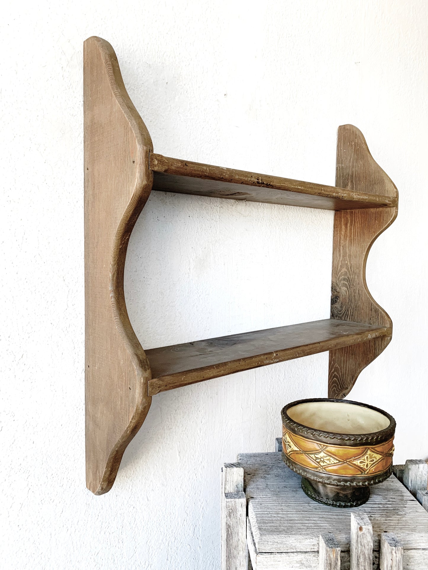 Large Vintage Wood Wall Shelf