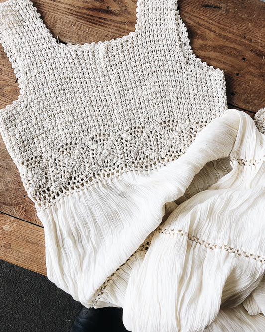Vintage Crochet And Gauze Rayon Dress