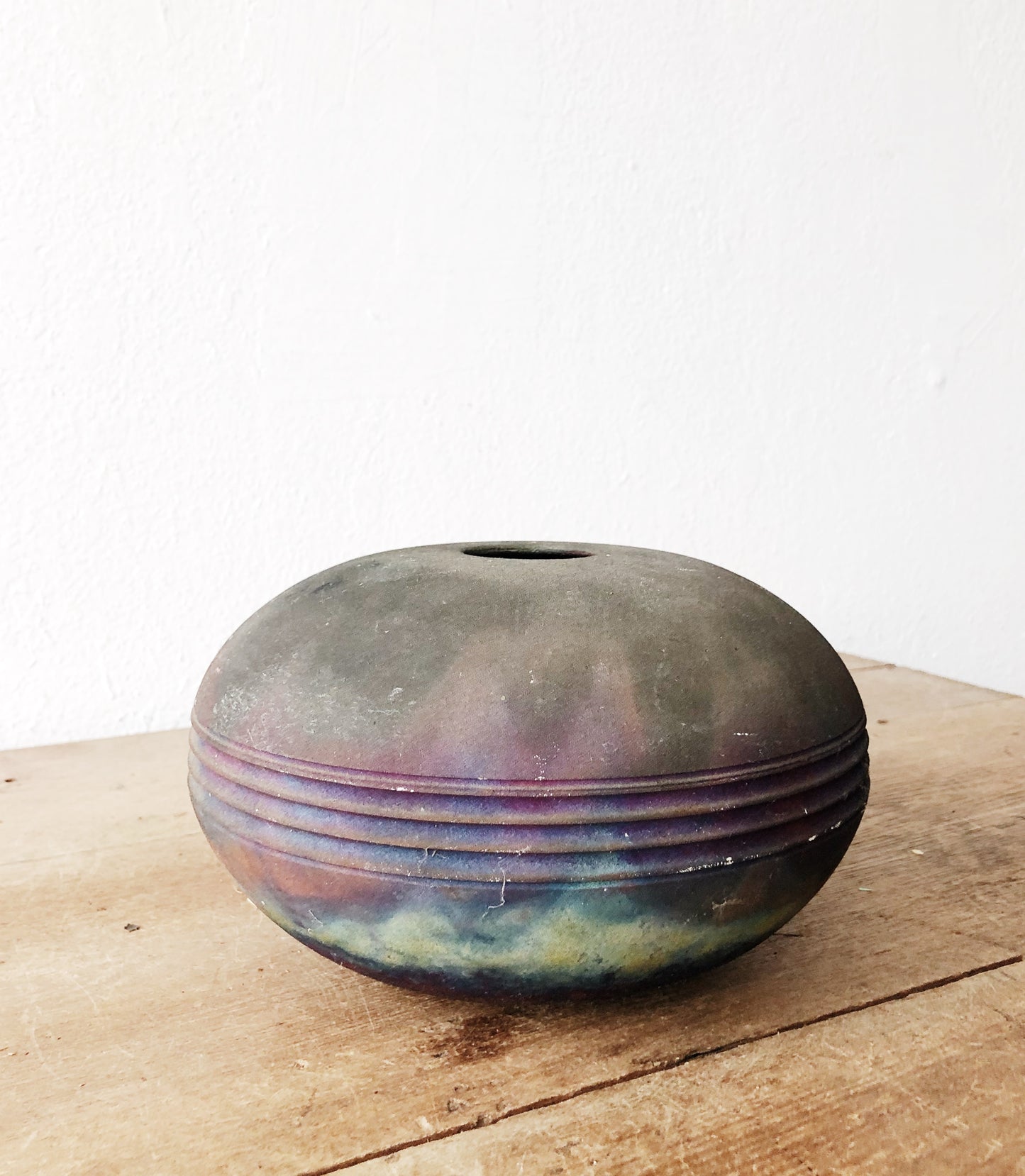 Handmade Raku Saucer Vase