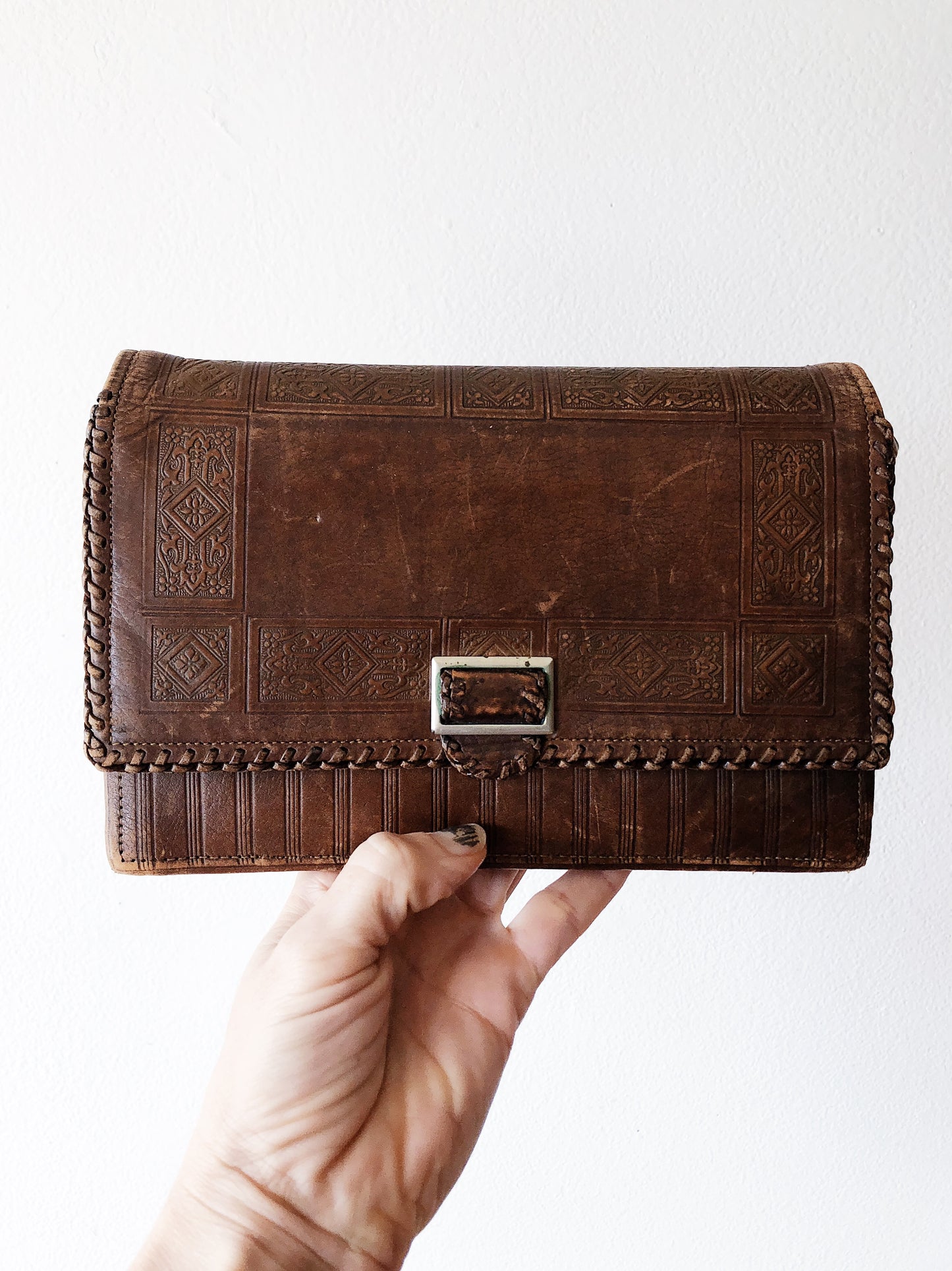 Antique Leather Deco Clutch