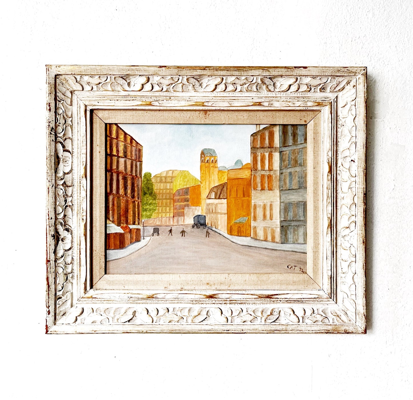 Vintage Original Cityscape Painting