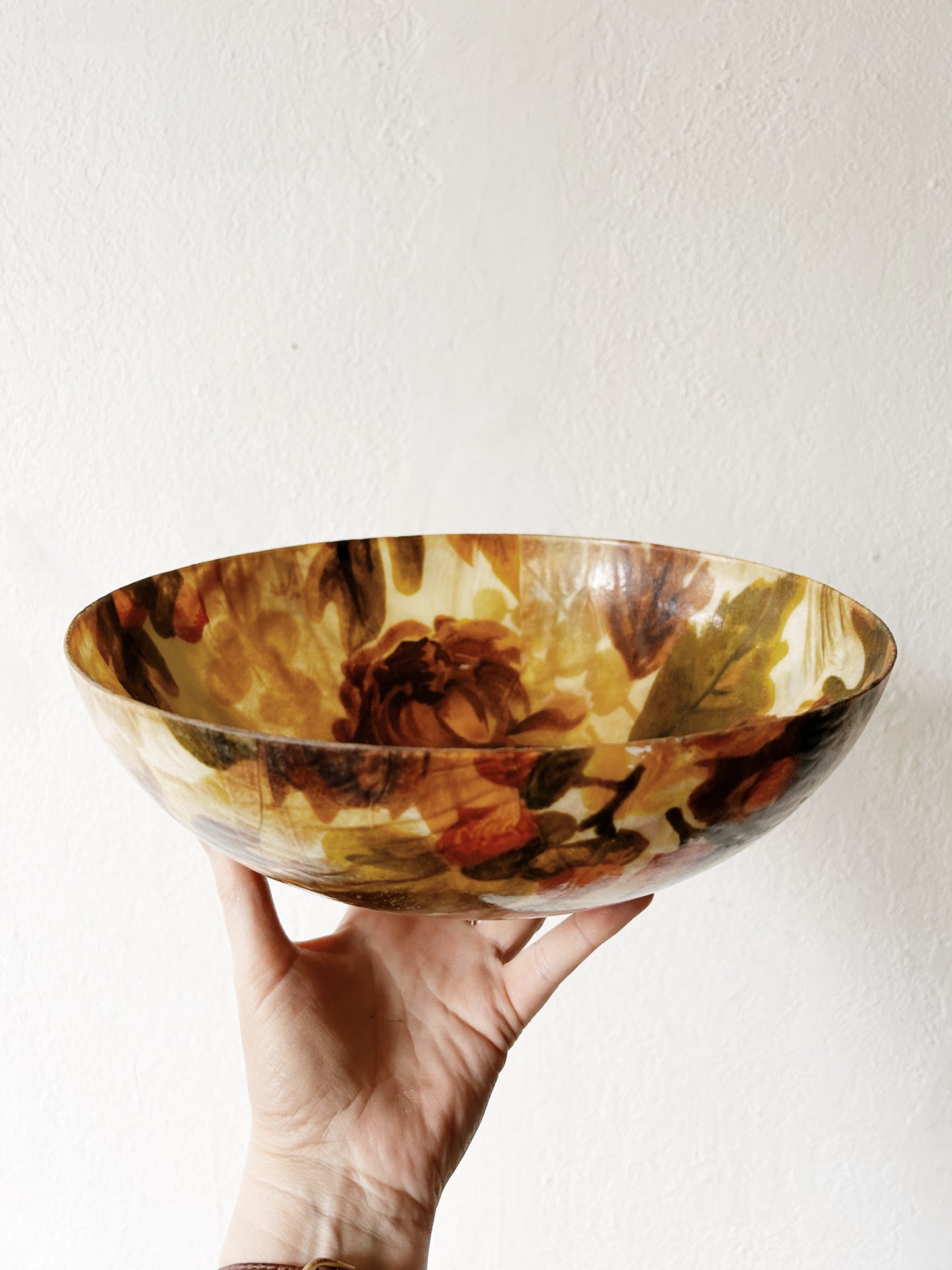 Mid Century Floral Fiberglass Serving Bowl