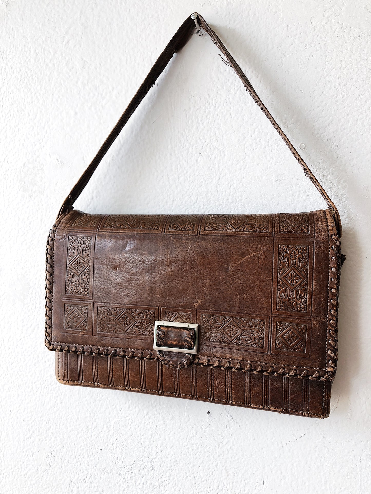 Antique Leather Deco Clutch
