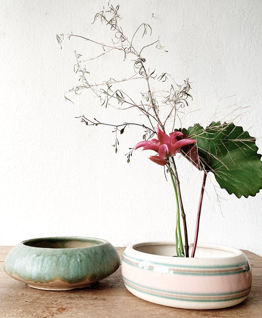 Vintage Ceramic Ikebana Style Shallow Vessel