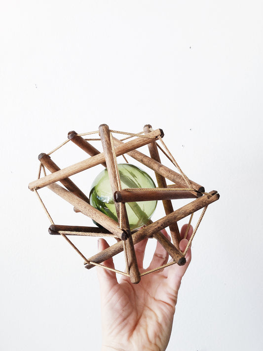 Vintage Wood and Glass Sculpture