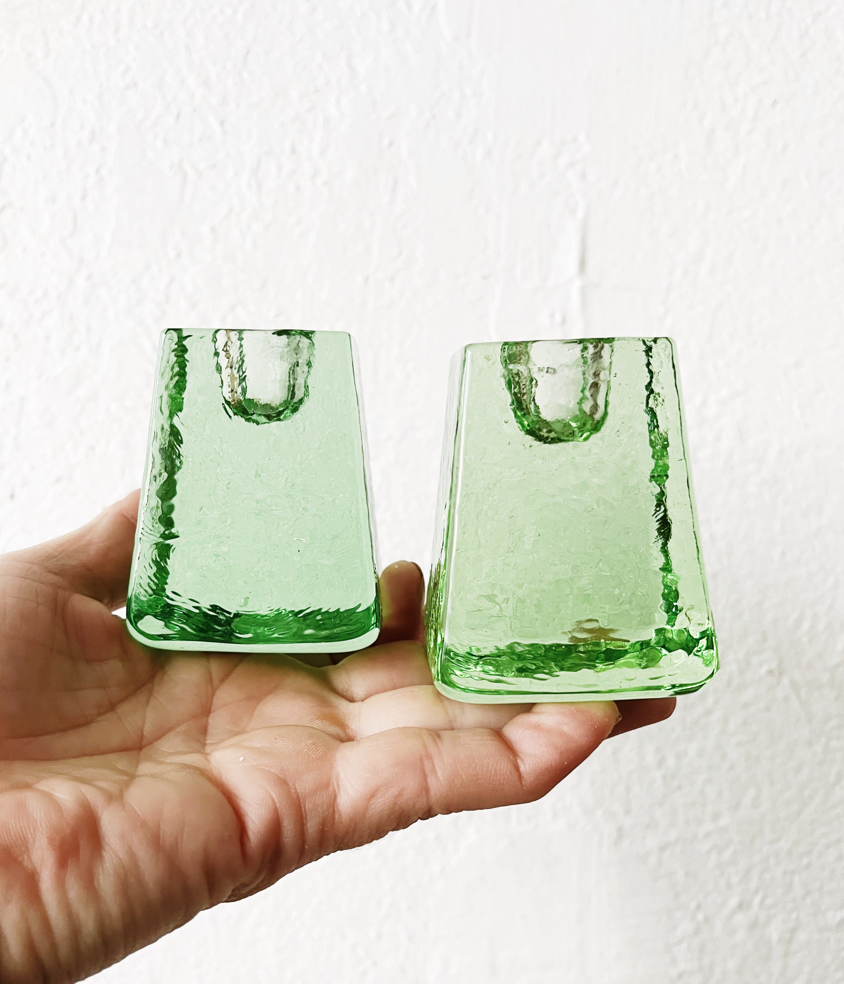 Vintage Green Glass Candle Holders - Thumbnail 3