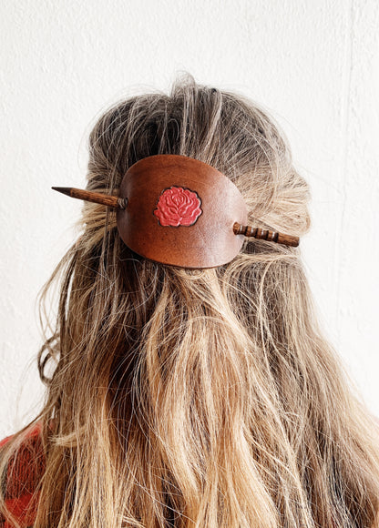 Vintage Tooled Leather Hair Barette