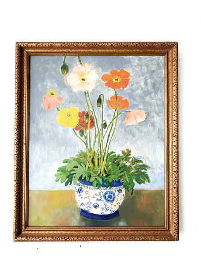 Vintage Original Framed Poppy Painting