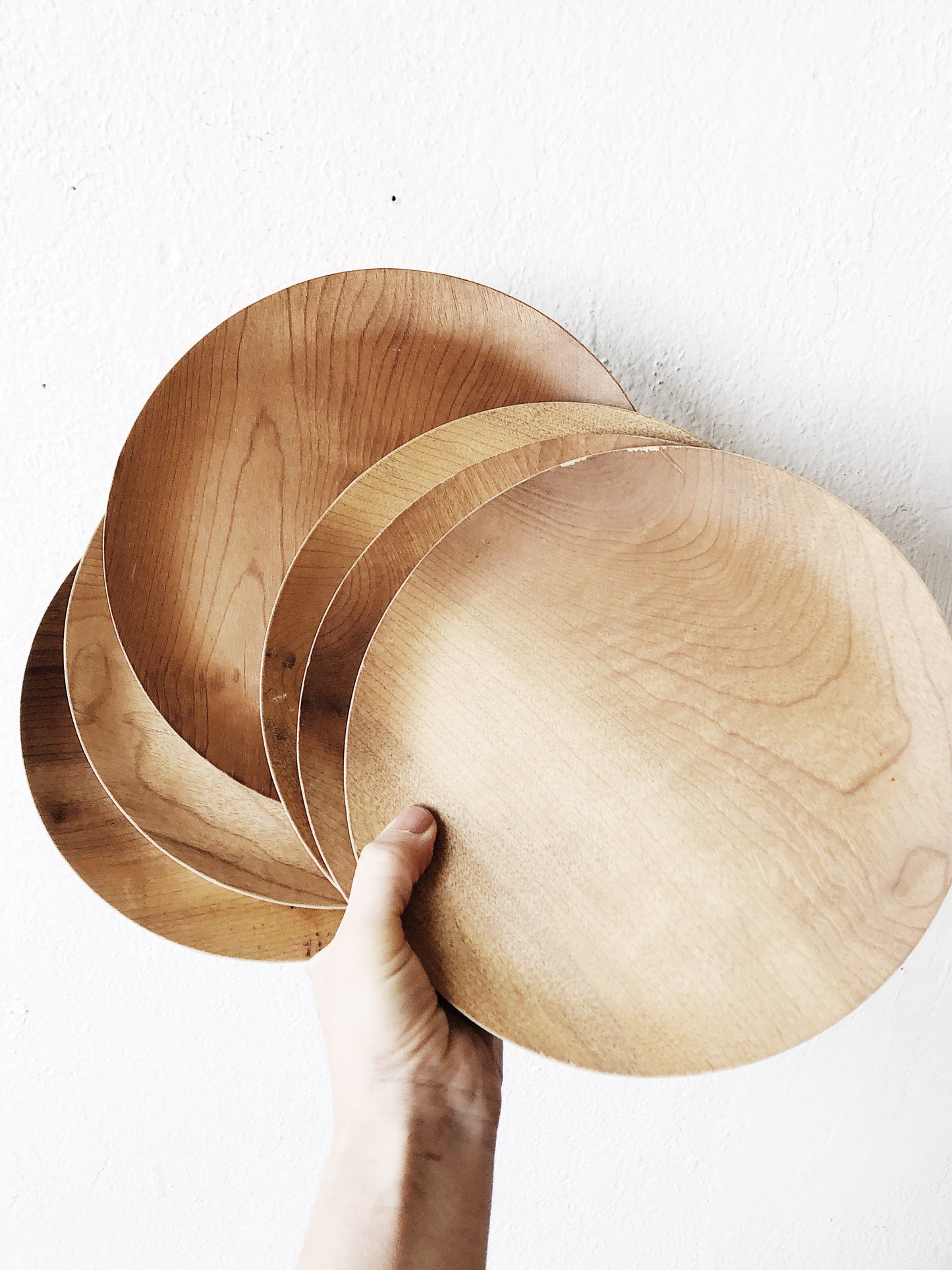 Set of Vintage Mid Century Myrtle Wood Plates