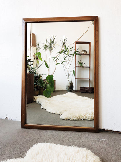 Large Walnut Mid Century Mirror