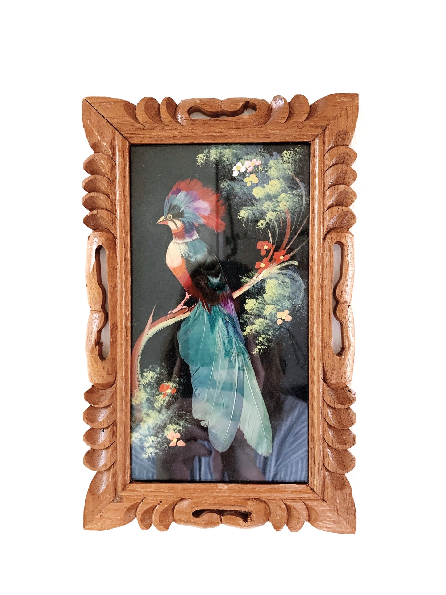 Vintage Carved Wood Frame with Bird Art