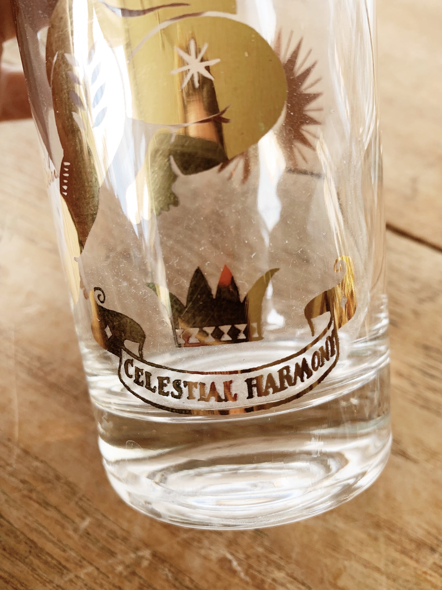 Mid century Georges Briard Set of Eight Gold Foil High Ball Glasses with Holder