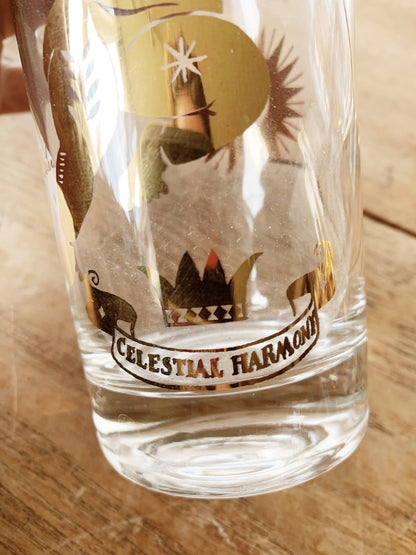 Mid century Georges Briard Set of Eight Gold Foil High Ball Glasses with Holder