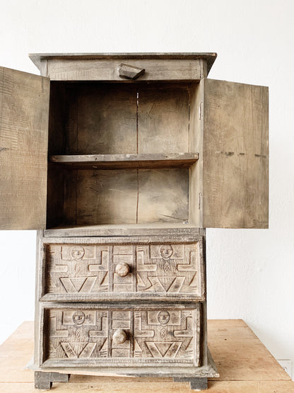 Antique Carved Wood Indonesian Cupboard