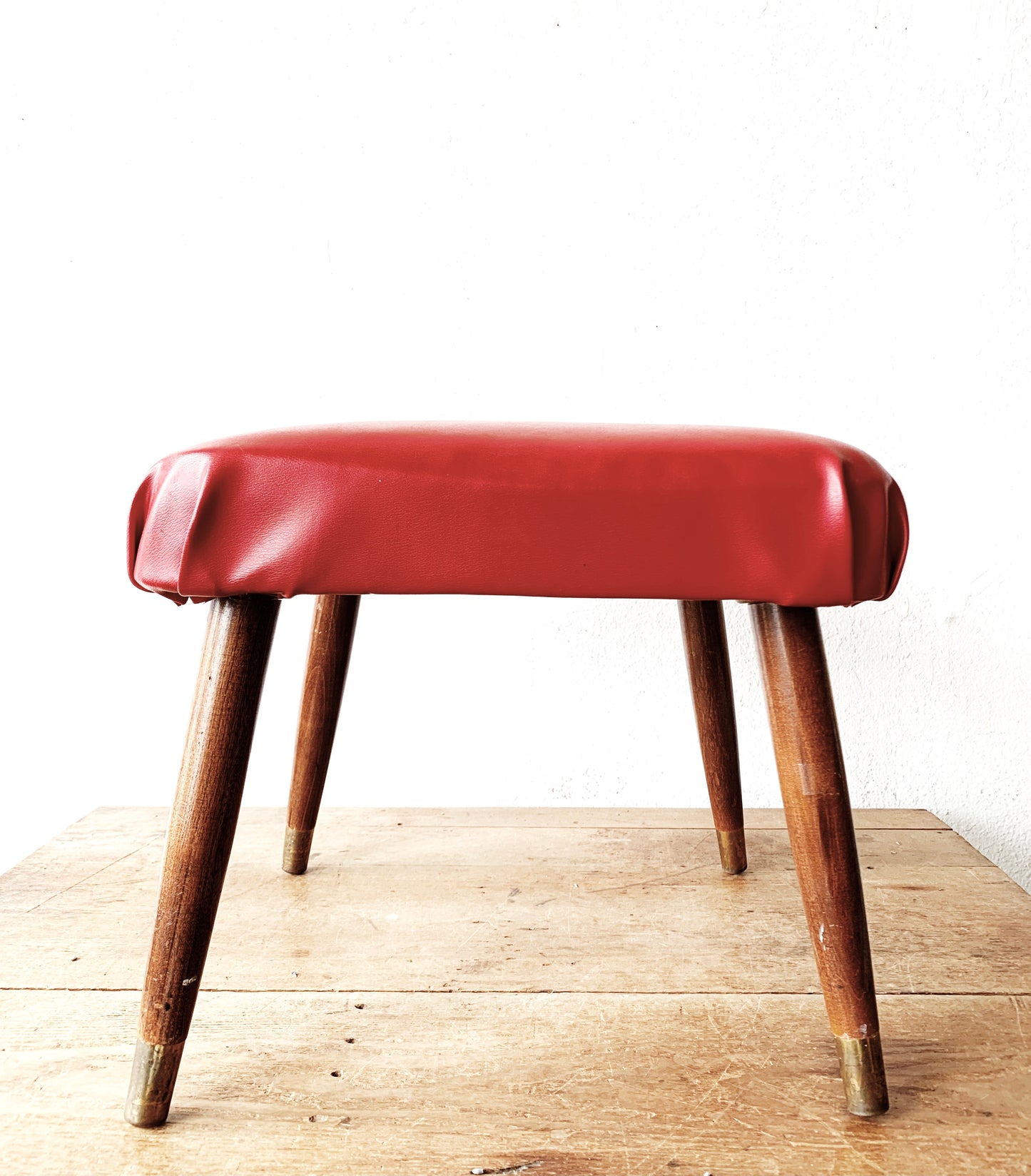 Mid Century Cherry Vinyl Stool