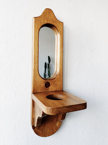 Vintage Mirrored Wood Wall Shelf