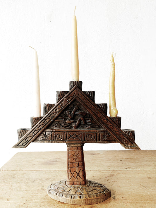 Antique Carved Wood Menorah