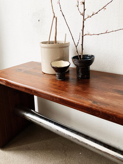 Vintage Handmade Wood and Chrome Console Table