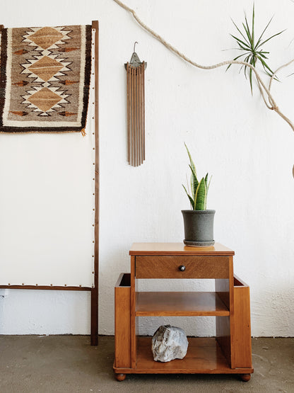 Vintage Deco Era Wood Table with Storage