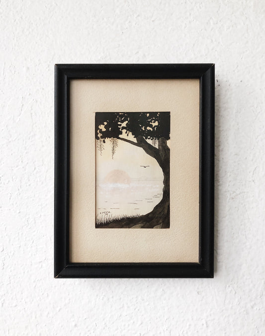 Vintage Mixed Media Landscape Painting