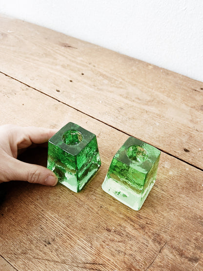 Vintage Green Glass Candle Holders