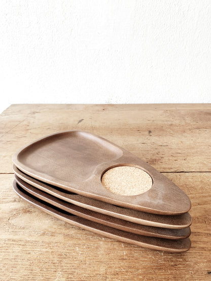 Mid Century Carved Hard Wood Tray Japan
