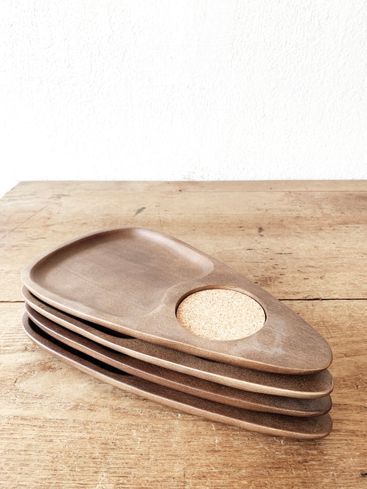Mid Century Carved Hard Wood Tray Japan