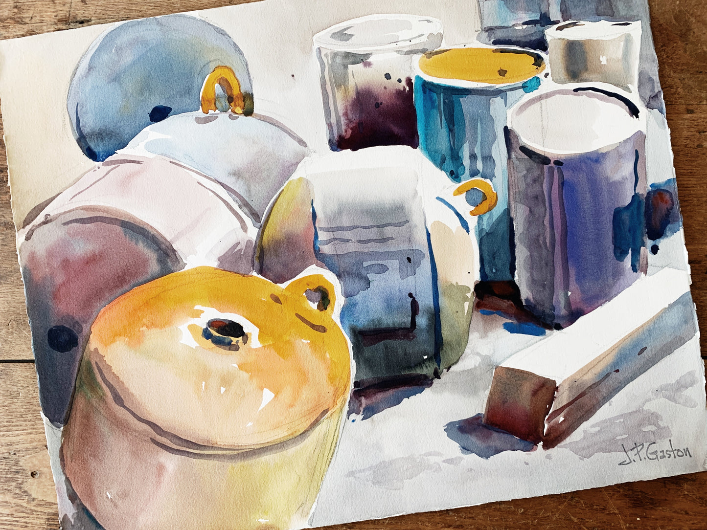 Original Signed JP Gaston Watercolor Still Life