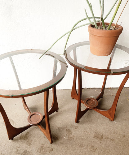 Mid Century Walnut Side Table with Glass Top