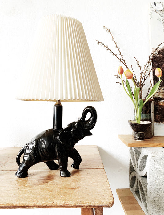 Vintage Ceramic Lamp with Pleated Shade