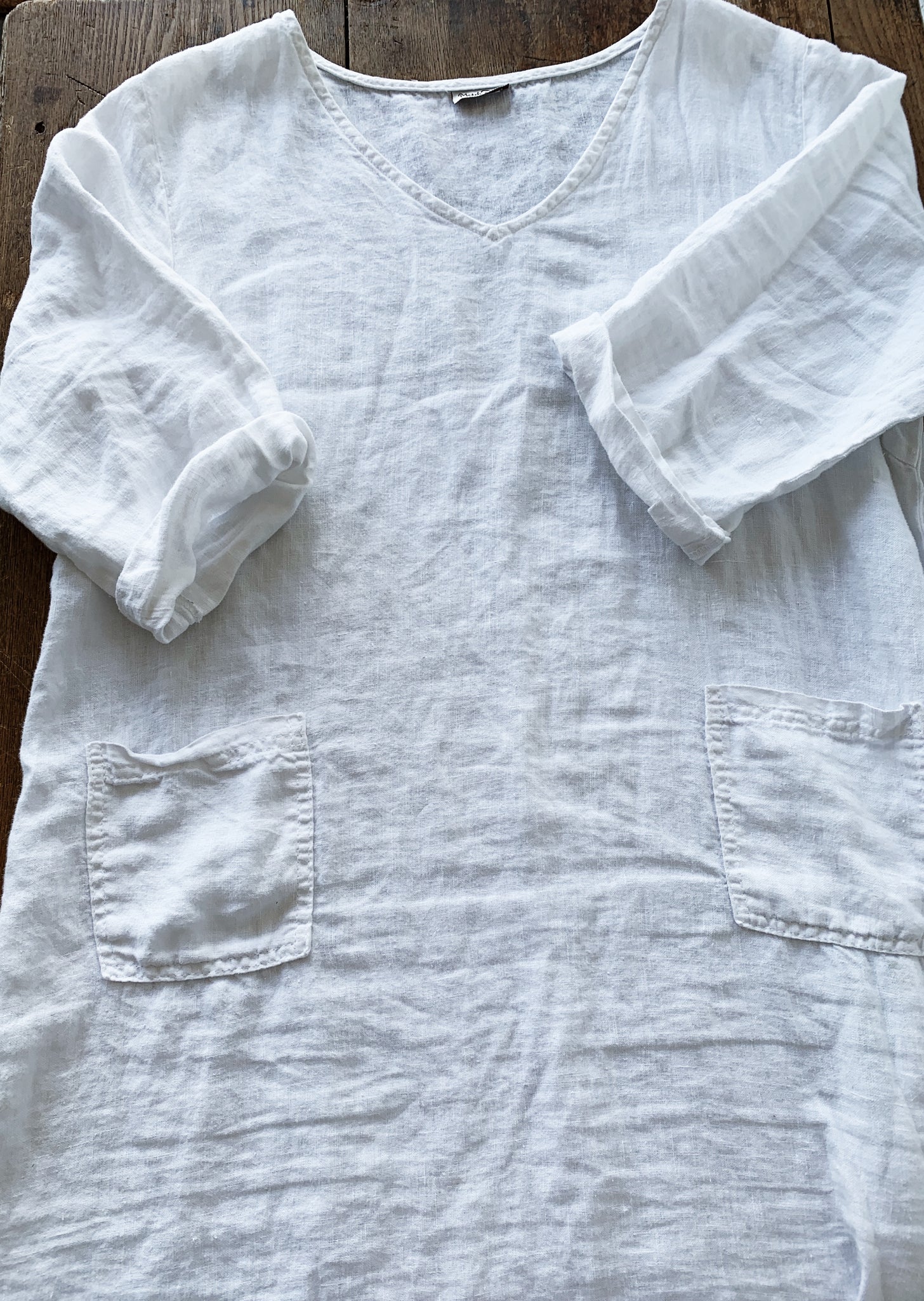 Match Point White Linen Shift Dress with Pockets