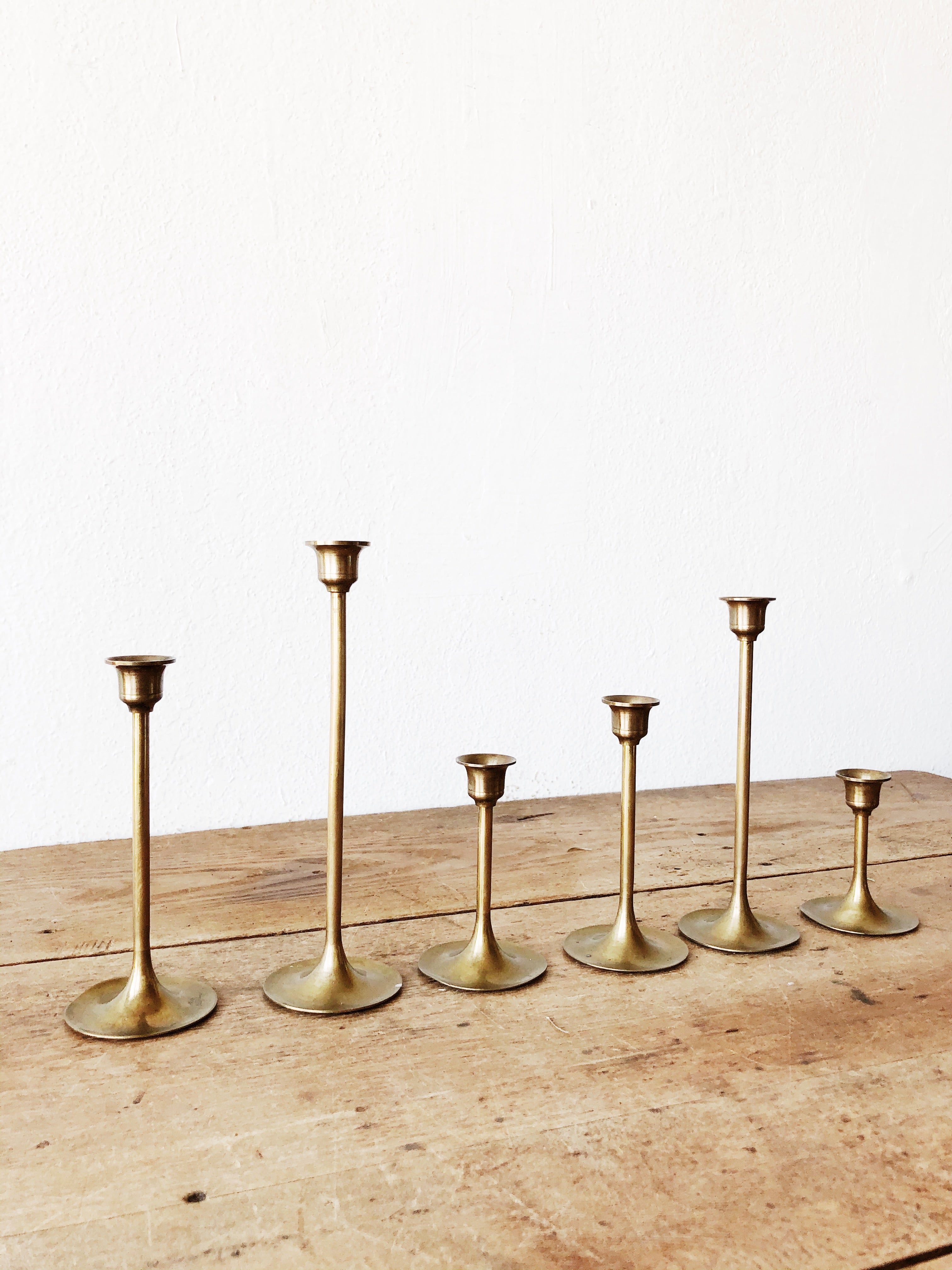 Vintage Minimal Brass Candlesticks - Thumbnail 3