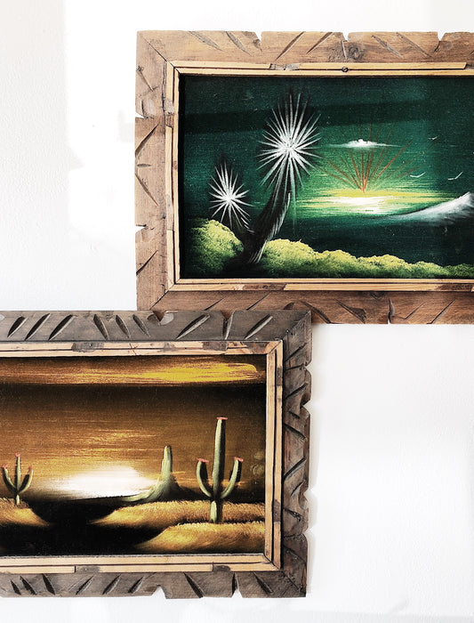 Stunning Vintage Velvet Cactus Painting