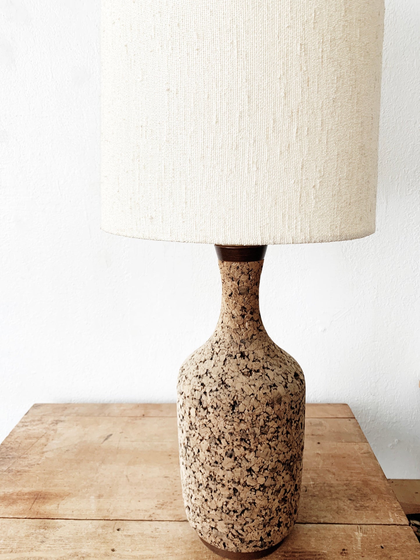 Mid Century Cork Lamp with Original Shade