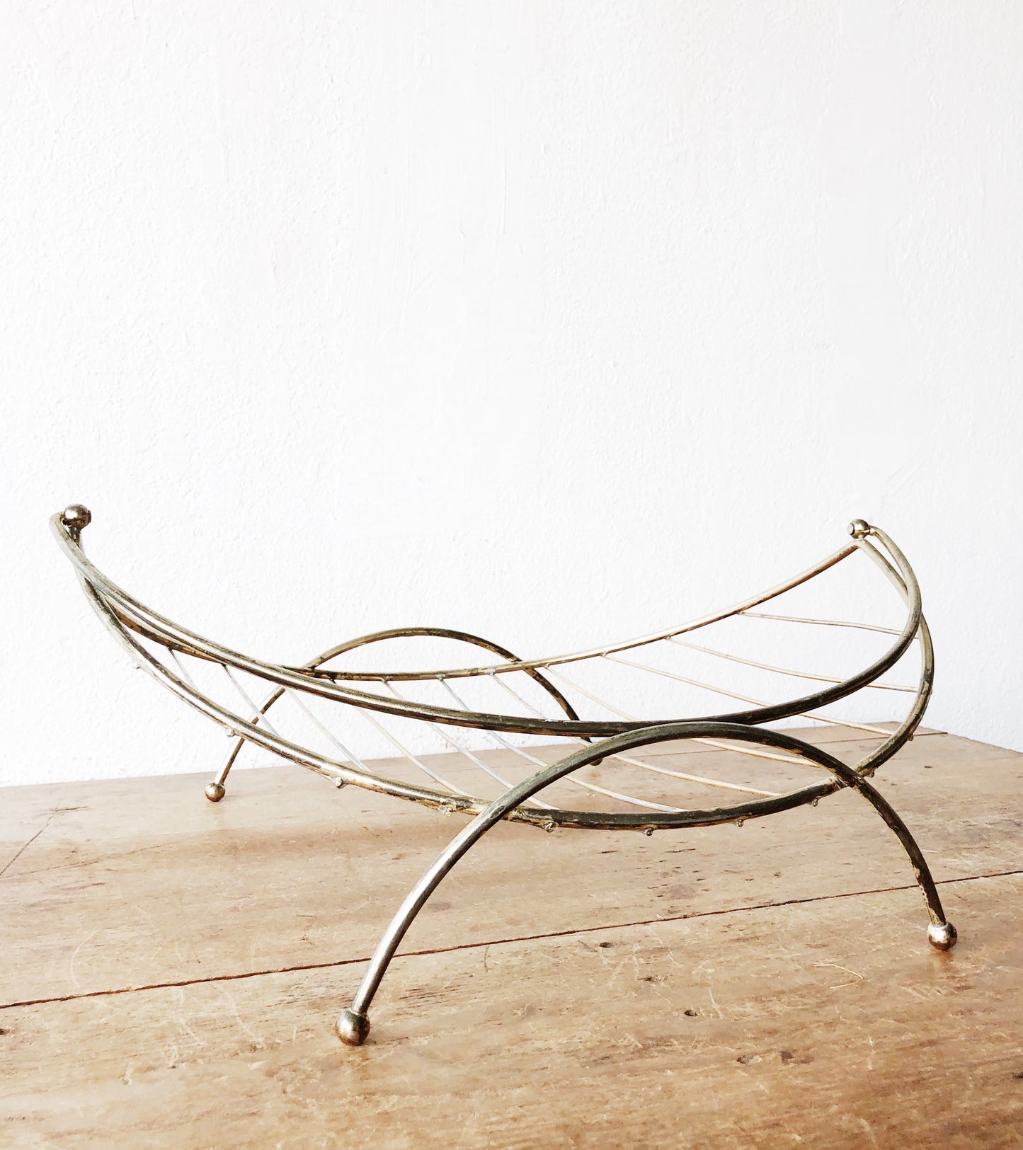 Mid Century Brass Wood Rack
